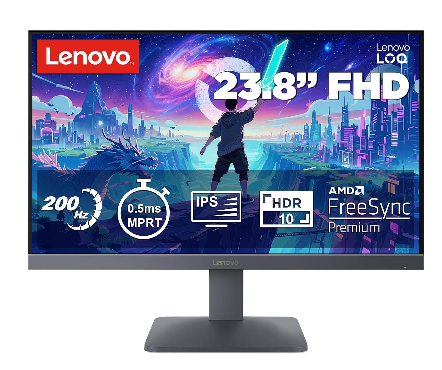 Lenovo LOQ 24-10 | 23.8" (60.45cm) FHD (1920x1080) IPS 200Hz Gaming Monitor | 0.5ms, HDR10 Compliance, AMD FreeSync, 99% sRGB, 2xHDMI 2.1 TMDS, 1xDP 1.4| Tilt | Lunar Grey | 68F1GACBIN