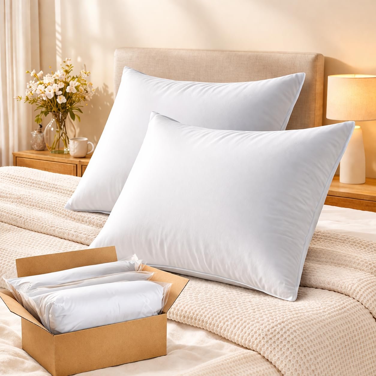 BSB HOME Decorative Throw Pillows for Sofa & Bed, Soft & Fluffy Plush Microfibre Filled Pillows for Couch, Bedroom & Living Room – White, Pack of 2, 16 x 24 Inches (40 x 60 cm)