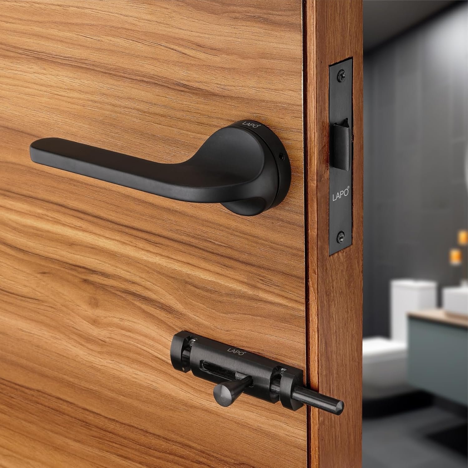 LAPO Bathroom Door Lock| 45x45 Lock Body | Work 30–50mm Thickness | Keyless Operation | Brass Latch | Black Finish | Compatibility with Left-Right Door |Easy Install |3 Year Warranty | Ro-127