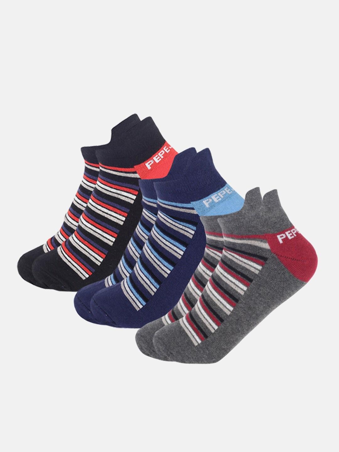 Buy Pepe Jeans Men Pack Of 3 Striped Cotton Ankle Length Socks -  - Accessories for Men