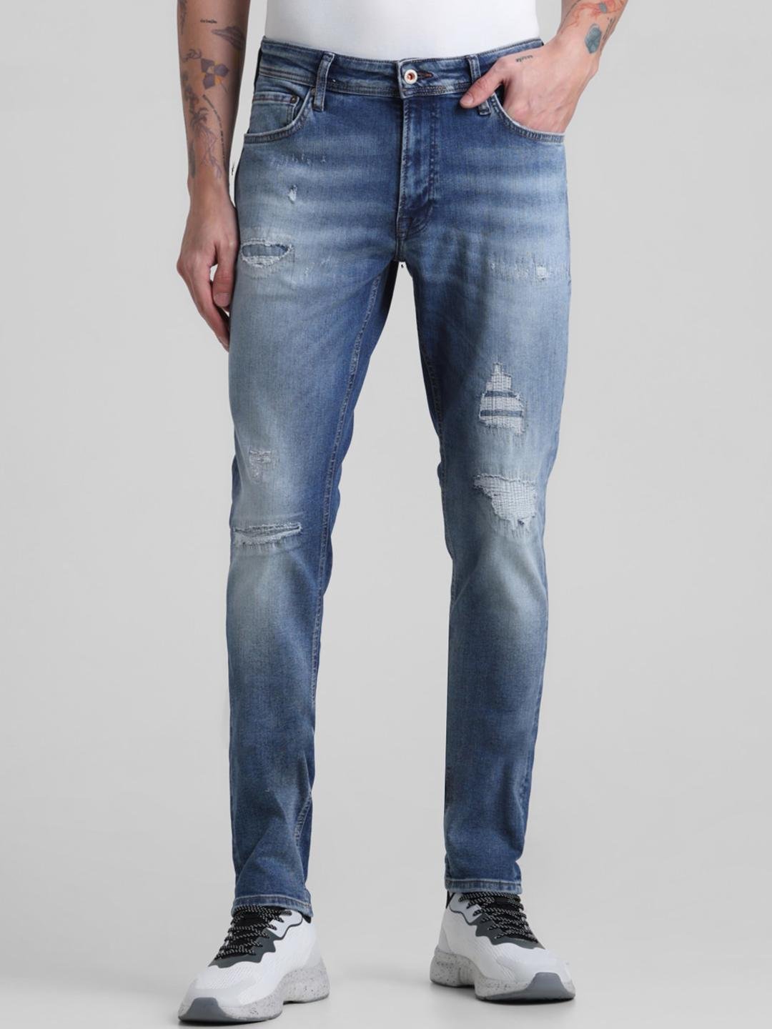 Buy Jack & Jones Men Skinny Fit Low Rise Mildly Distressed Heavy Fade Stretchable Jeans -  - Apparel for Men