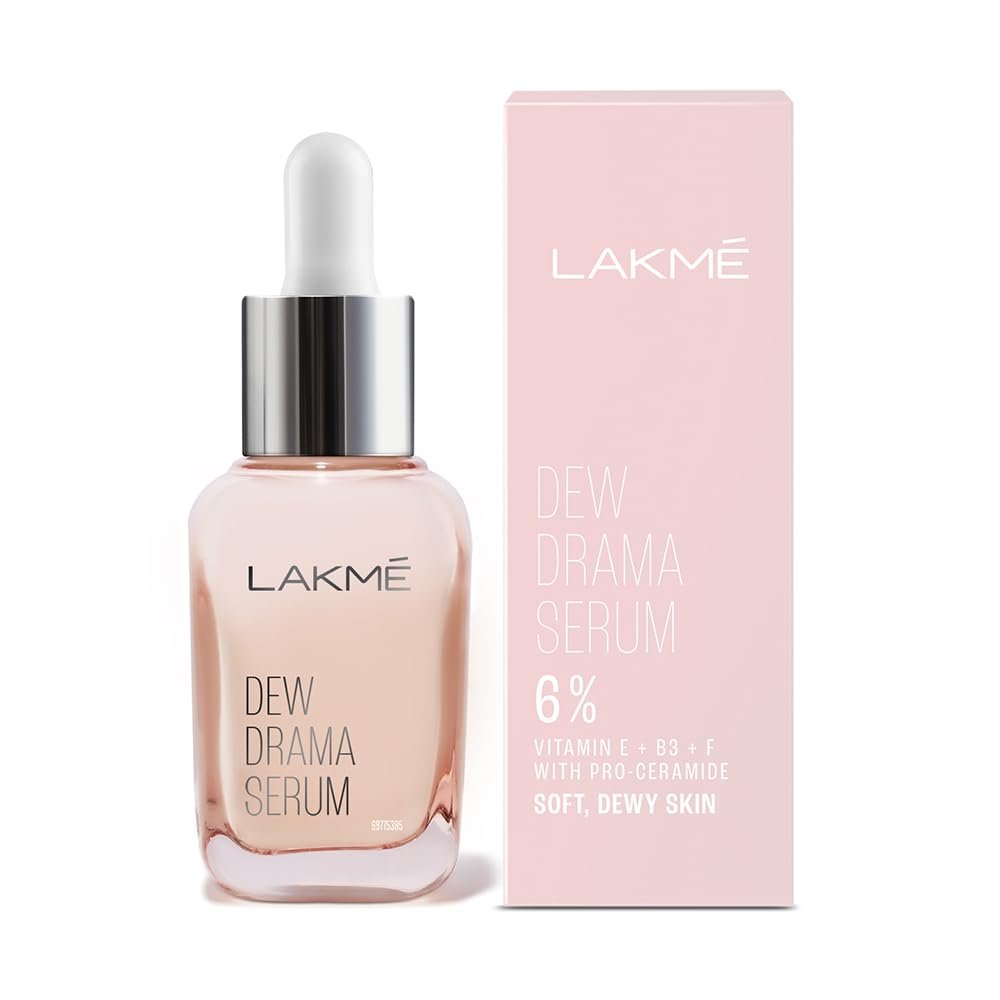 Lakme Dew Drama Serum, 6% Vit B3, E, F & Pro-Ceramides for Skin Barrier & Dewy Radiance 30ml