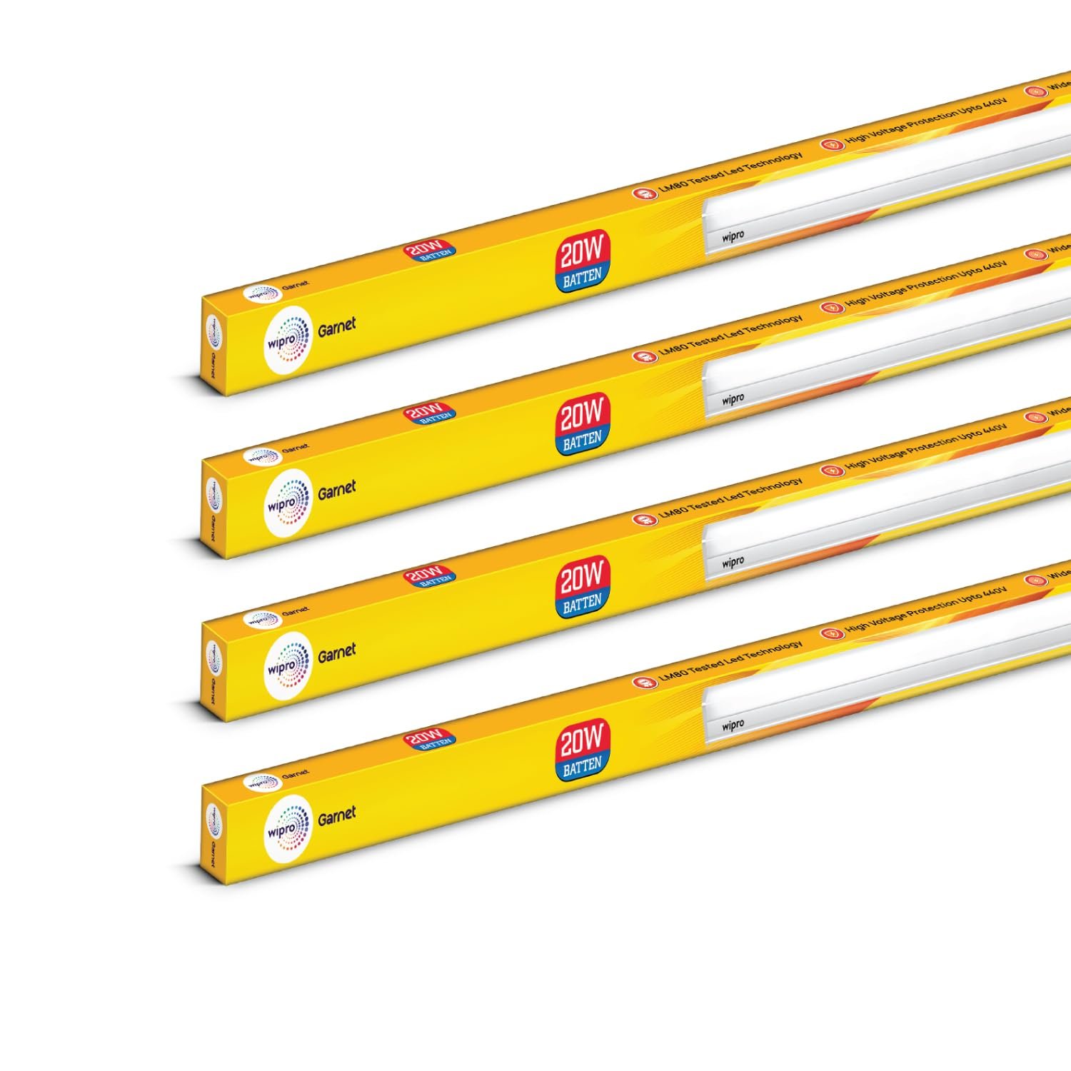 Wipro Garnet 20W LED Batten for Living Room & Bedroom | 4 Ft |Cool Day white (6500K) | 2000 Lumen | Bright & Energy Efficient Tubelight for Home, Office , Showroom & Parking Lot| Pack of 4