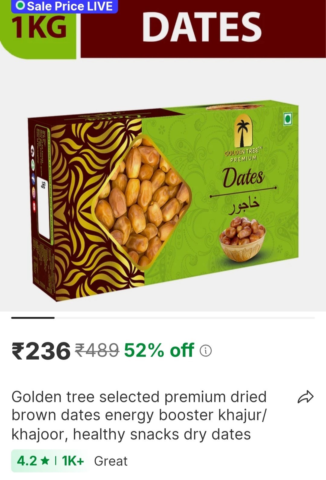 Golden Tree Selected Premium Dried Brown Dates Energy Booster Khajur/Khajoor, Healthy Snacks Dry Dates Price in India - Buy Golden Tree Selected Premium Dried Brown Dates Energy Booster Khajur/Khajoor