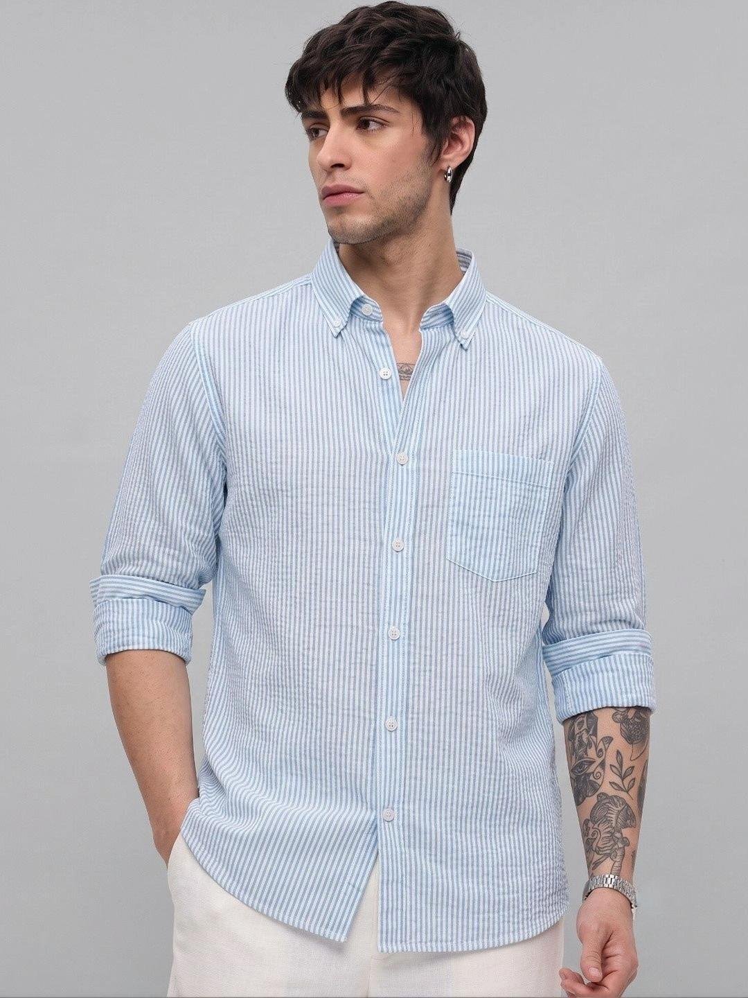 Buy HENSHIKA Men Standard Striped Casual Shirt -  - Apparel for Men