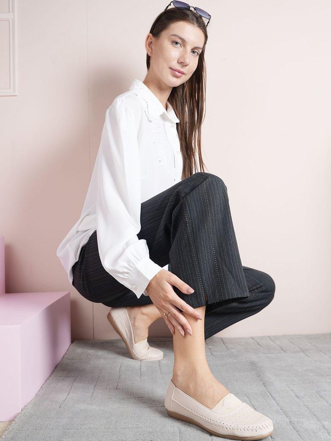 Buy Mast & Harbour Women Textured Mojaris With Embroidered Flats -  - Footwear for Women