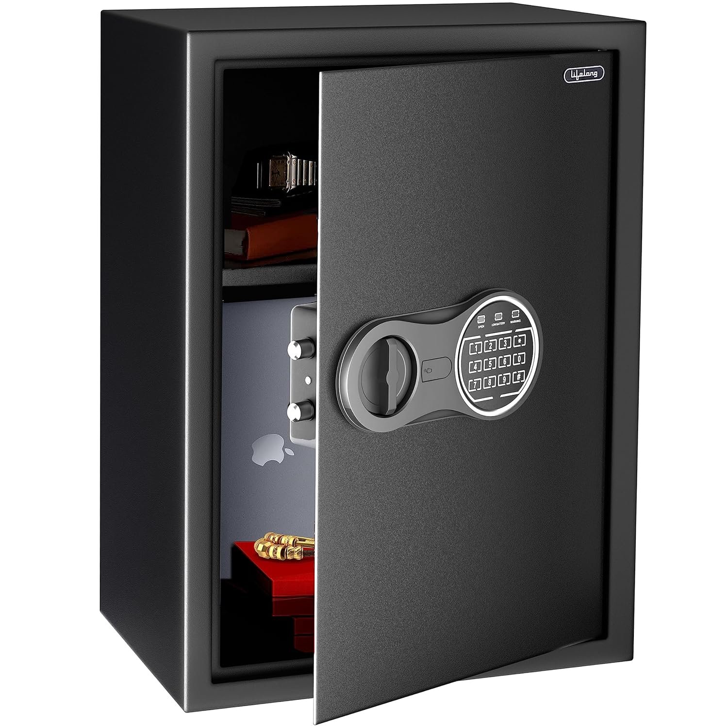 Lifelong 56 L Digital Safe Locker Box For Home & Office | Essential Smart Home Locker For Gold, Jewellery, Cash | Tijori Box | Electoric Keypad & Keys | Wardrobe Compatible, 1 Yr Warranty, Bla