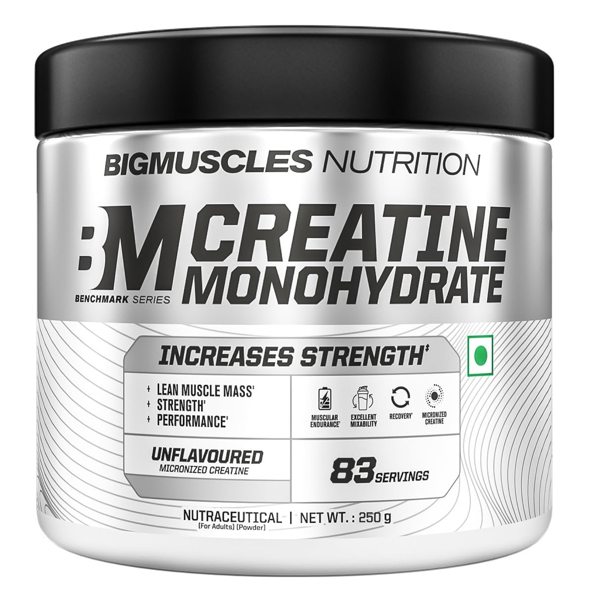 Bigmuscles Nutrition Creatine Monohydrate [83 Servings, Unflavoured] | Micronised Creatine Powder For Enhanced Muscle Strength With Rapid Absorption [250g]