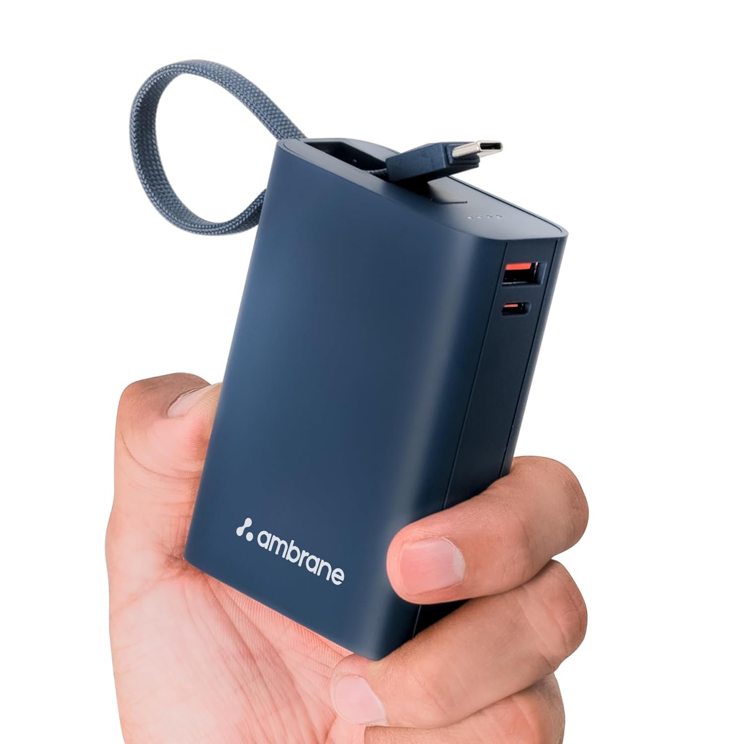 Ambrane 20000mAh Pocket Size Power Bank with Inbuilt Type-C Cable, 22.5W Fast Charging, Type-C PD & USB Output, Portable Mini Powerbank for iPhone, Android & Other Devices (MiniCharge 20, Blac