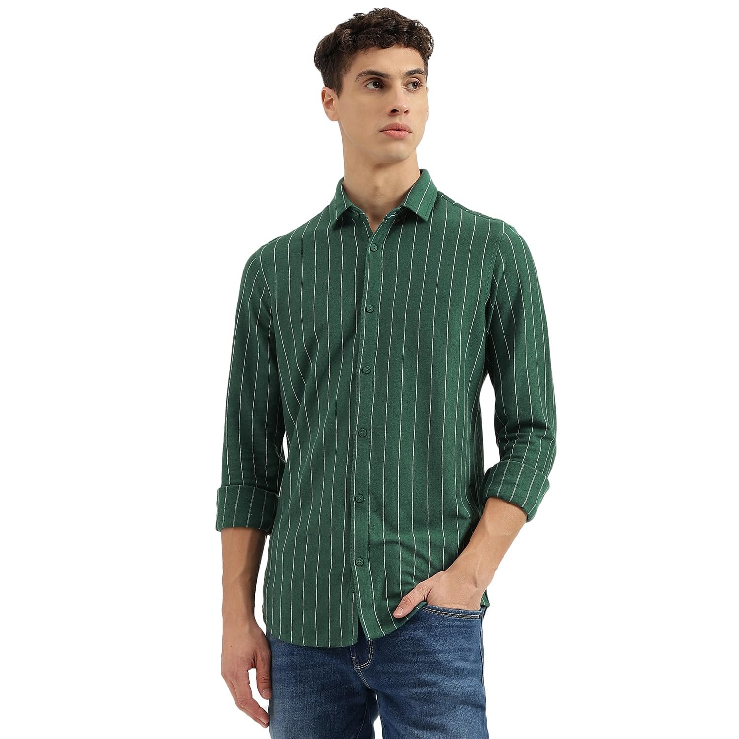 United Colors of Benetton Men Cotton Blend Striped Regular Fit Shirt