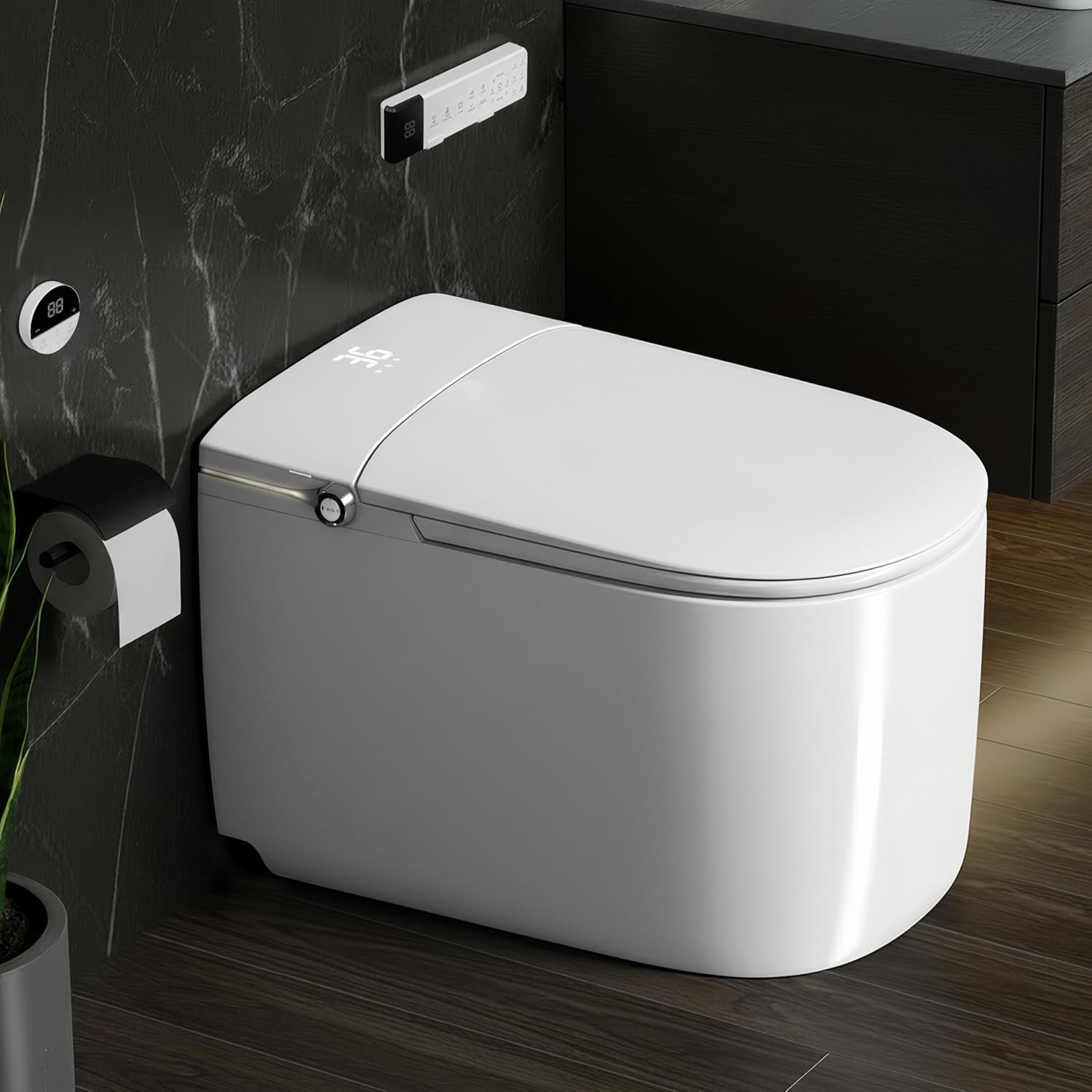 Plantex Smart Toilet Commode One Click Foot Touch with 18 Months Warranty/Heated Seat/Auto Lid Open & Close with Auto Flush/Water-Saving Technology- S-Trap (White)