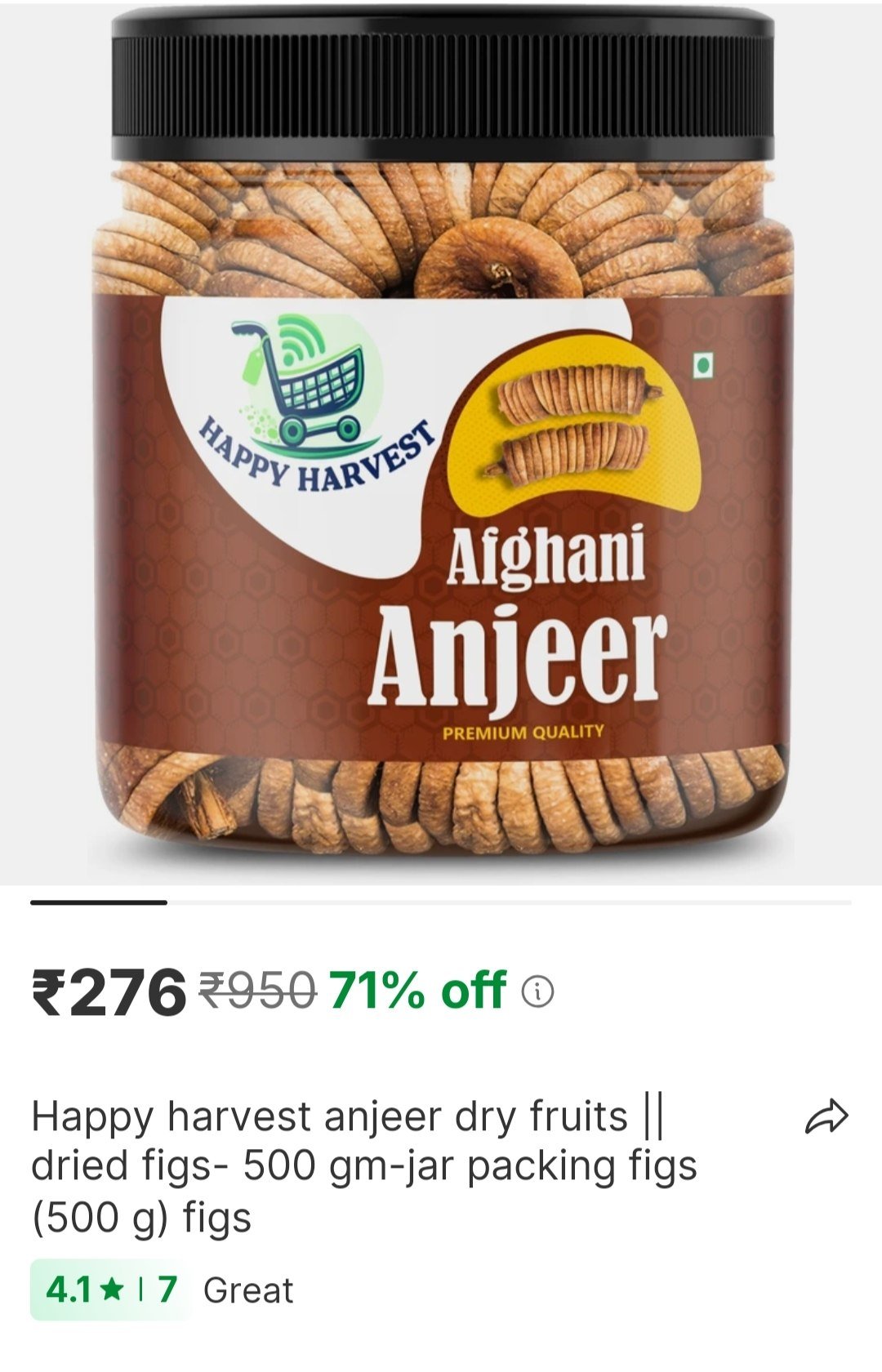 Happy Harvest Anjeer Dry Fruits || Dried Figs- 500 gm-JAR Packing Figs (500 g) Figs Price in India - Buy Happy Harvest Anjeer Dry Fruits || Dried Figs- 500 gm-JAR Packing Figs (500 g) Figs online at S