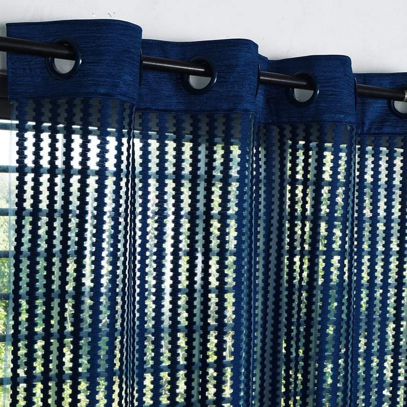 Eyelet Polyester Tissue Curtain (Navy, 5 Feet) - Set of 1