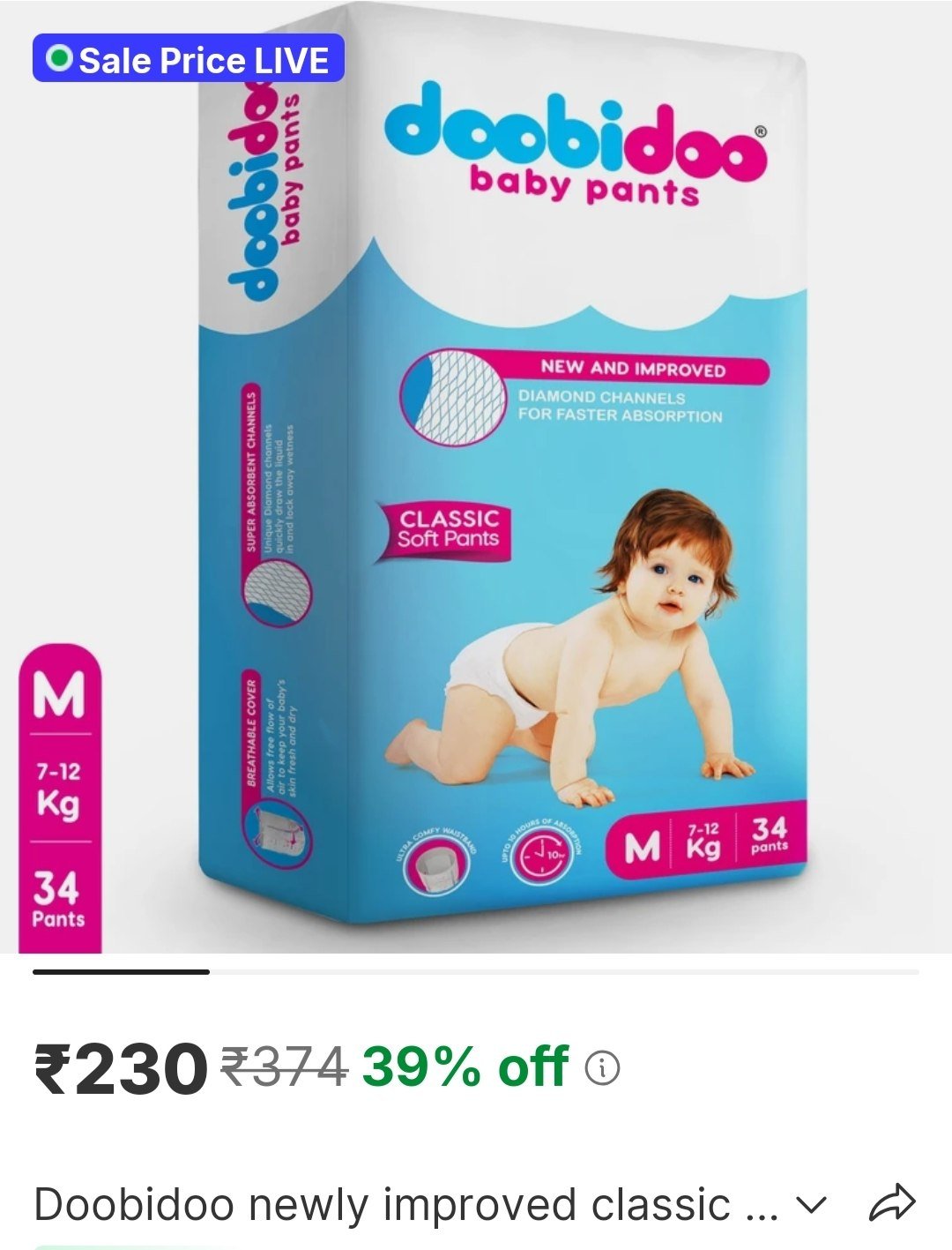 Doobidoo Newly Improved Classic Soft Diaper Anti-Leak Highly Absorbent Baby Pant 7-12 Kg - M Price in India - Buy Doobidoo Newly Improved Classic Soft Diaper Anti-Leak Highly Absorbent Baby Pant 7-12 