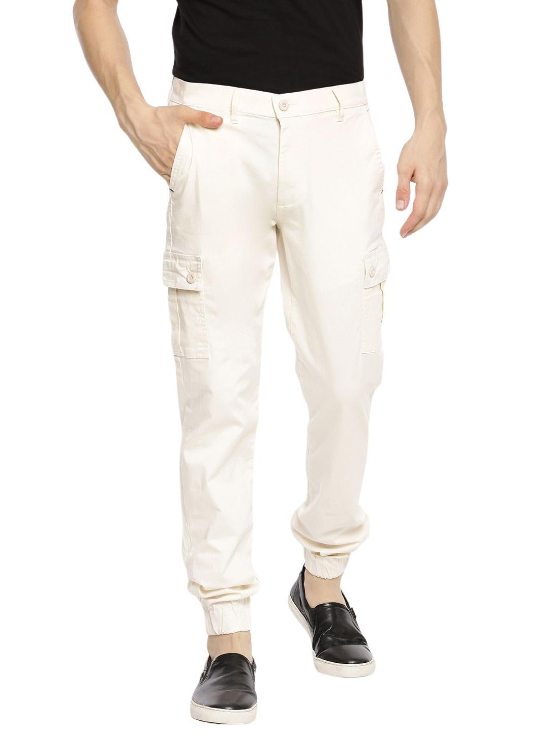 The Indian Garage Co Men Slim Fit Solid Mid-Rise Cuffed Cargos