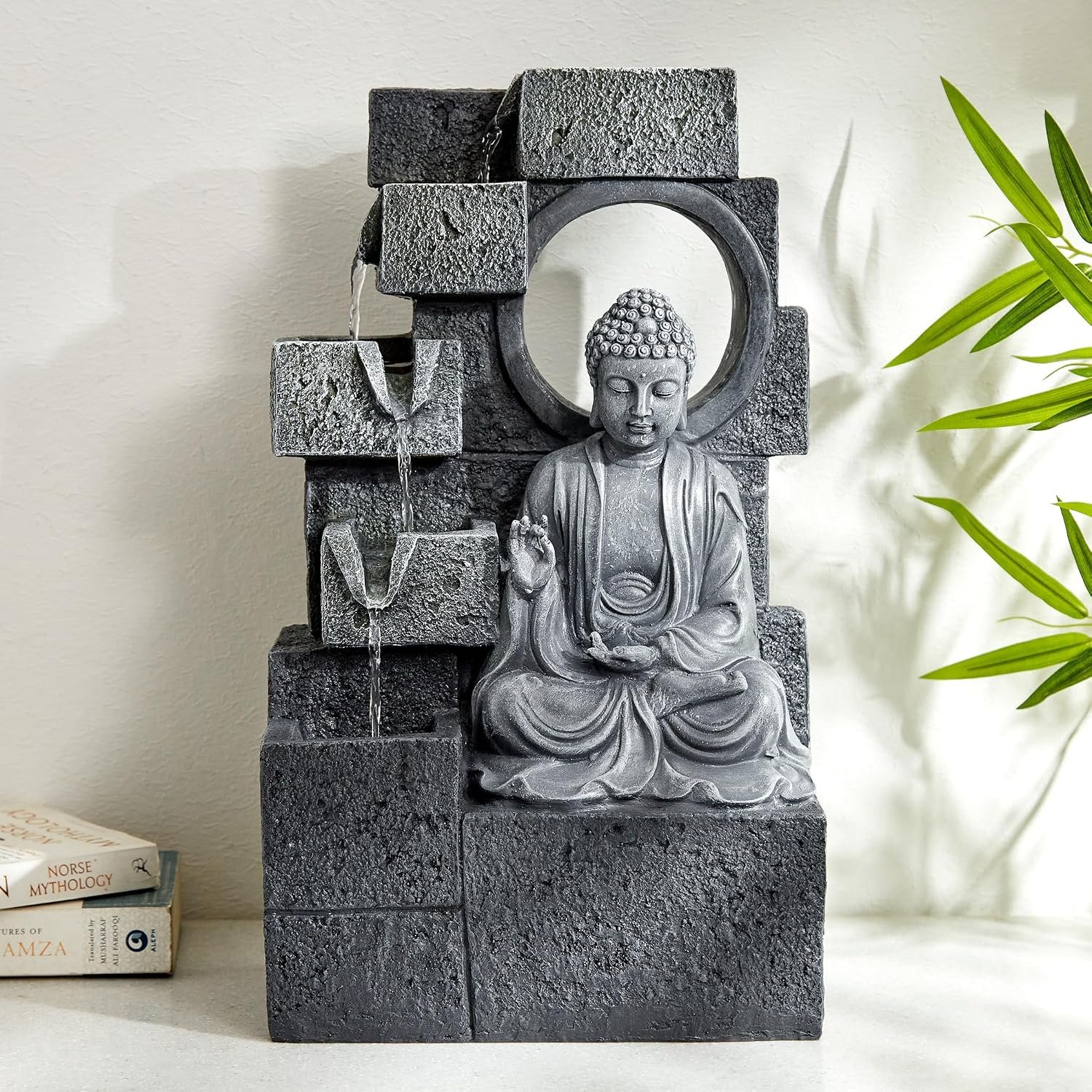 Home Centre Corsica Alpine Polyresin Buddha Fountain - 26x18x44cm