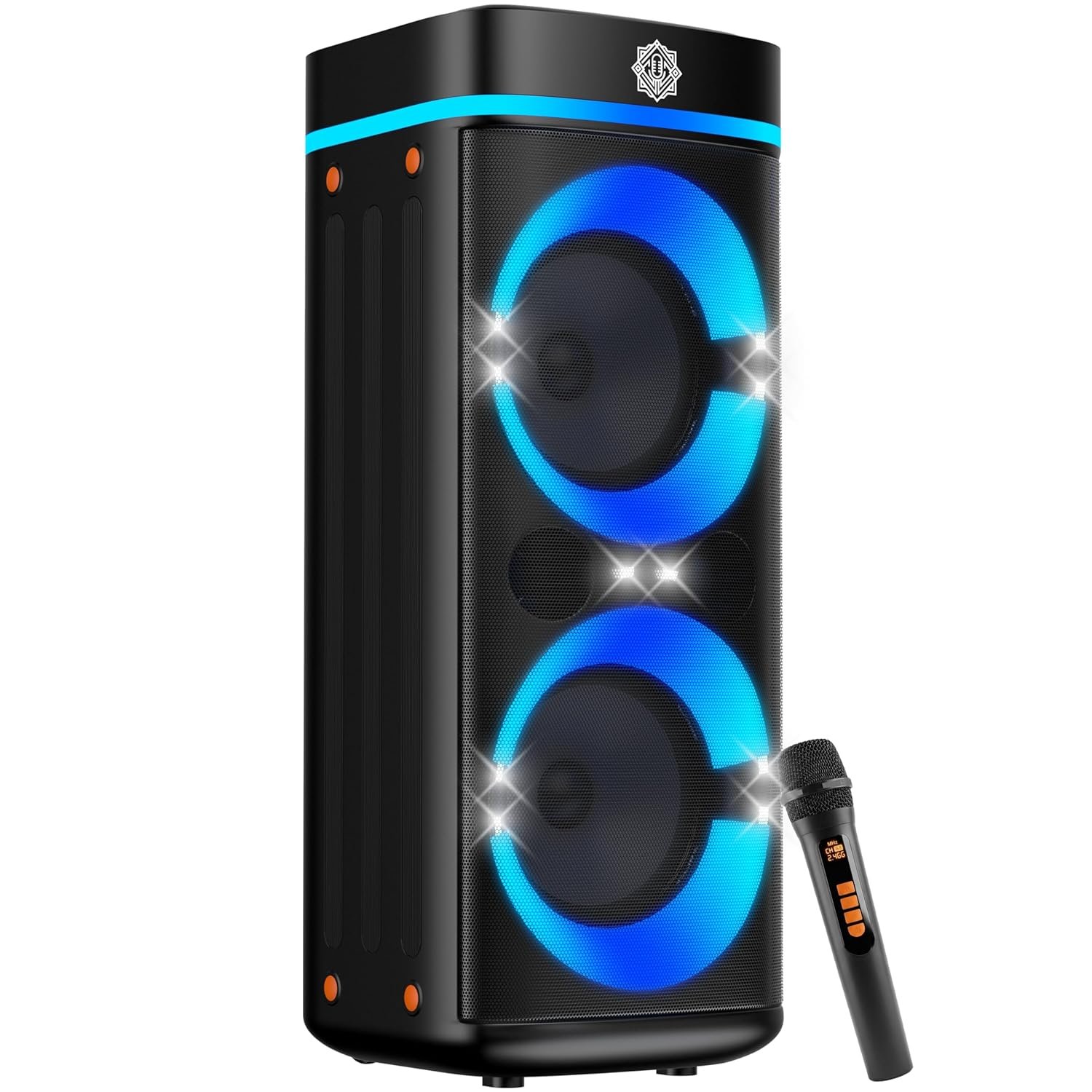 DIGIMORE 240W PartyBox Speaker w/Wireless Mic | Dual 8" Boombox Speakers | AI Sound Boost & Deep Base Sound | RGB Lights, 10Hrs Battery & BT 5.3/USB/TF/AUX for Parties & Gatherings (D-