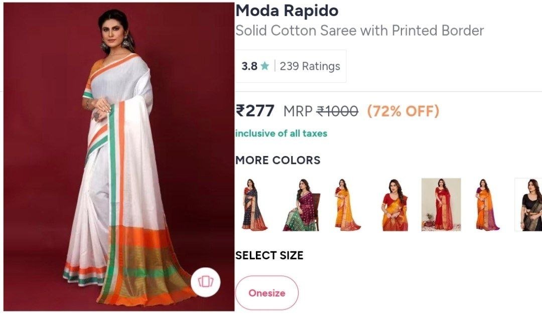 Buy Moda Rapido Solid Cotton Saree With Printed Border -  - Apparel for Women
