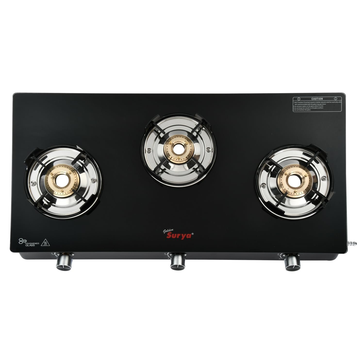 GOLDEN SURYA Premium Toughened Glass Top Manual Ignition, 18 Months Warranty, BIS Certified, Gas Cooktop 3 Burner Gas Stove (CXJ-32 Flame Guard)