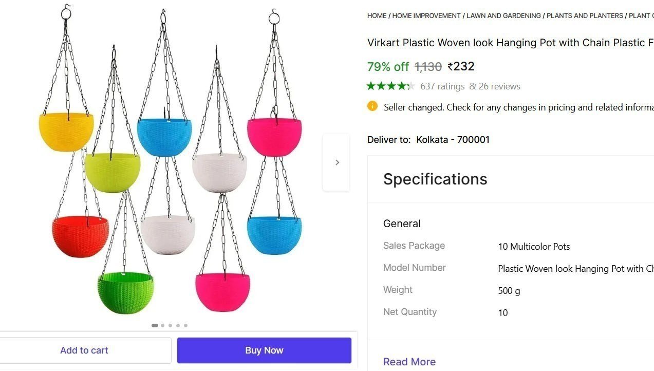 Virkart Plastic Woven look Hanging Pot with Chain Plastic Flower Pot Basket Plant Container Set Price in India - Buy Virkart Plastic Woven look Hanging Pot with Chain Plastic Flower Pot Basket Plant C