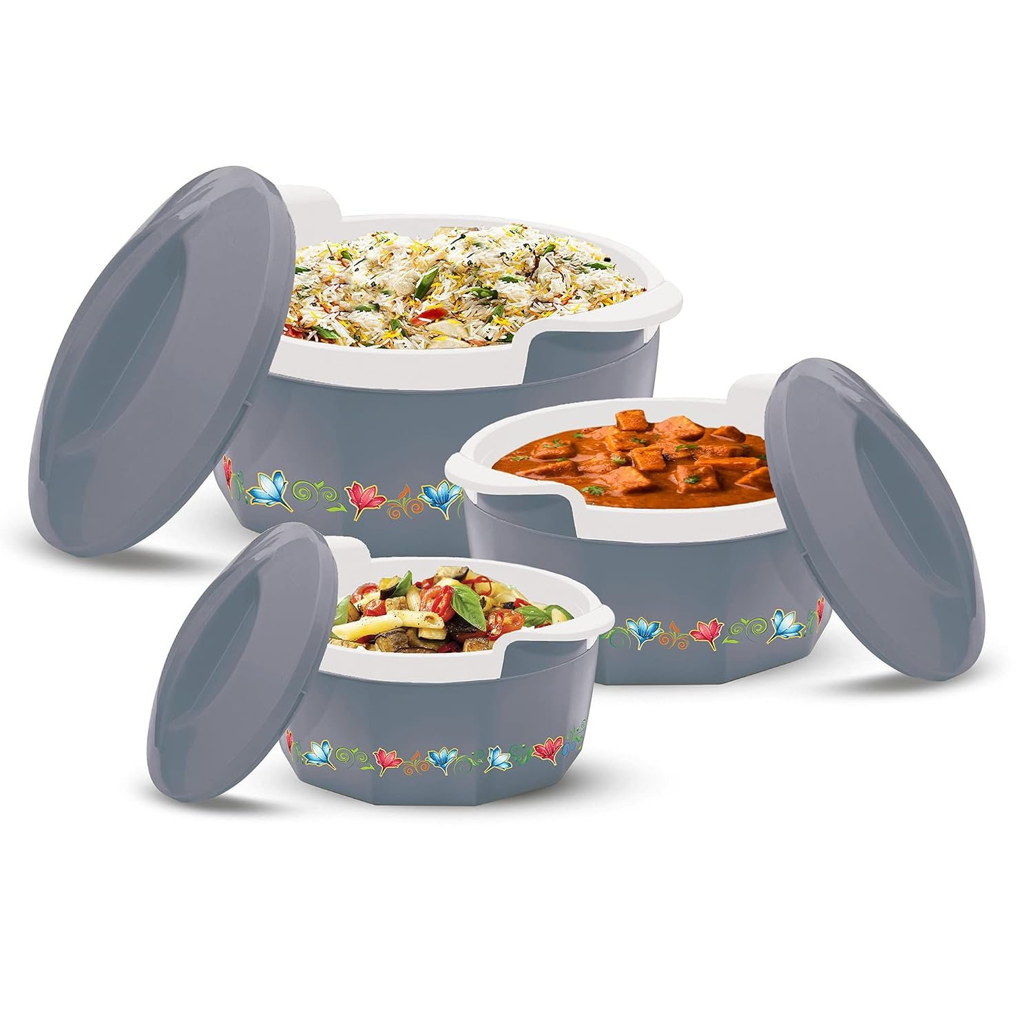 MILTON Elegance Jr. Inner Stainless Steel Casserole Gift Set Of 3 (395 Ml, 750 Ml, 1.35 Litres), Grey | Pu Insulated | Bpa Free | Food Grade | Hot & Cold | Easy To Carry, Blue-Green