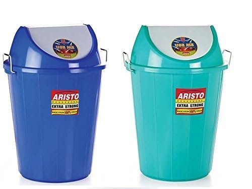 ARISTO Swing Lid Waste Dustbin with Metal Side Handle 60 LTR Green/Blue [COMBO]