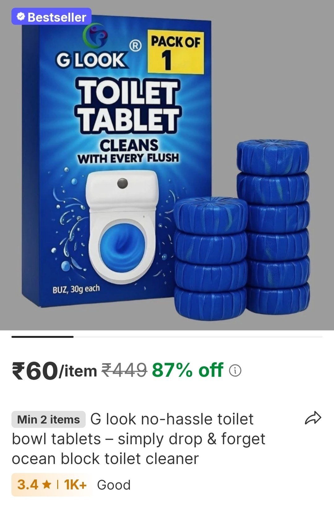 G LOOK No-Hassle Toilet Bowl Tablets – Simply Drop & Forget Ocean Block Toilet Cleaner Price in India - Buy G LOOK No-Hassle Toilet Bowl Tablets – Simply Drop & Forget Ocean Block Toilet Clean