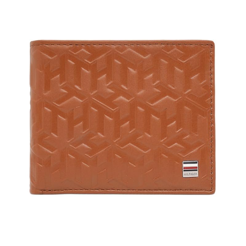 Tommy Hilfiger Men's Passcase Wallet Elgon - Tan | Embossed Leather | Global Coin Pocket | Stylish Purse for Men