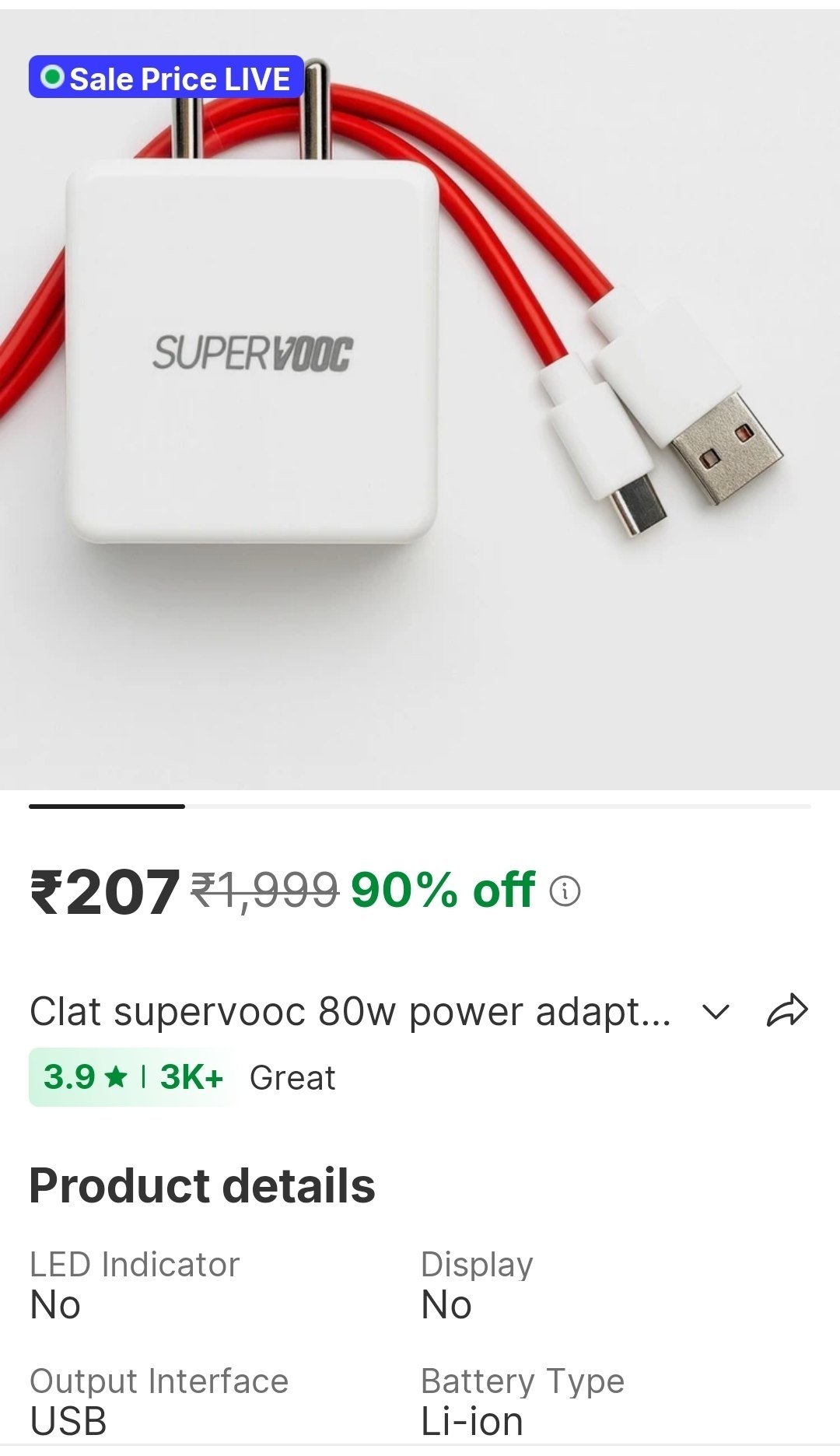 CLAT SUPERVOOC 80W Power Adapter Super Fast Charger For All Protocol axzc 6 A Mobile Charger with Detachable Cable Price in India - Buy CLAT SUPERVOOC 80W Power Adapter Super Fast Charger For All Prot