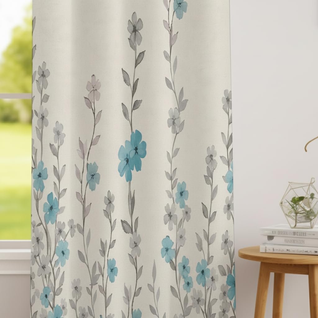 STITCHNEST 'Floréa Series' Premium Satin Room Darkening Curtains 7 Feet Long Set of 1 | Door Curtain 7 x 4 Feet | Blocks 70–80% Light | Ideal for Bedroom, Living Room & Home Décor