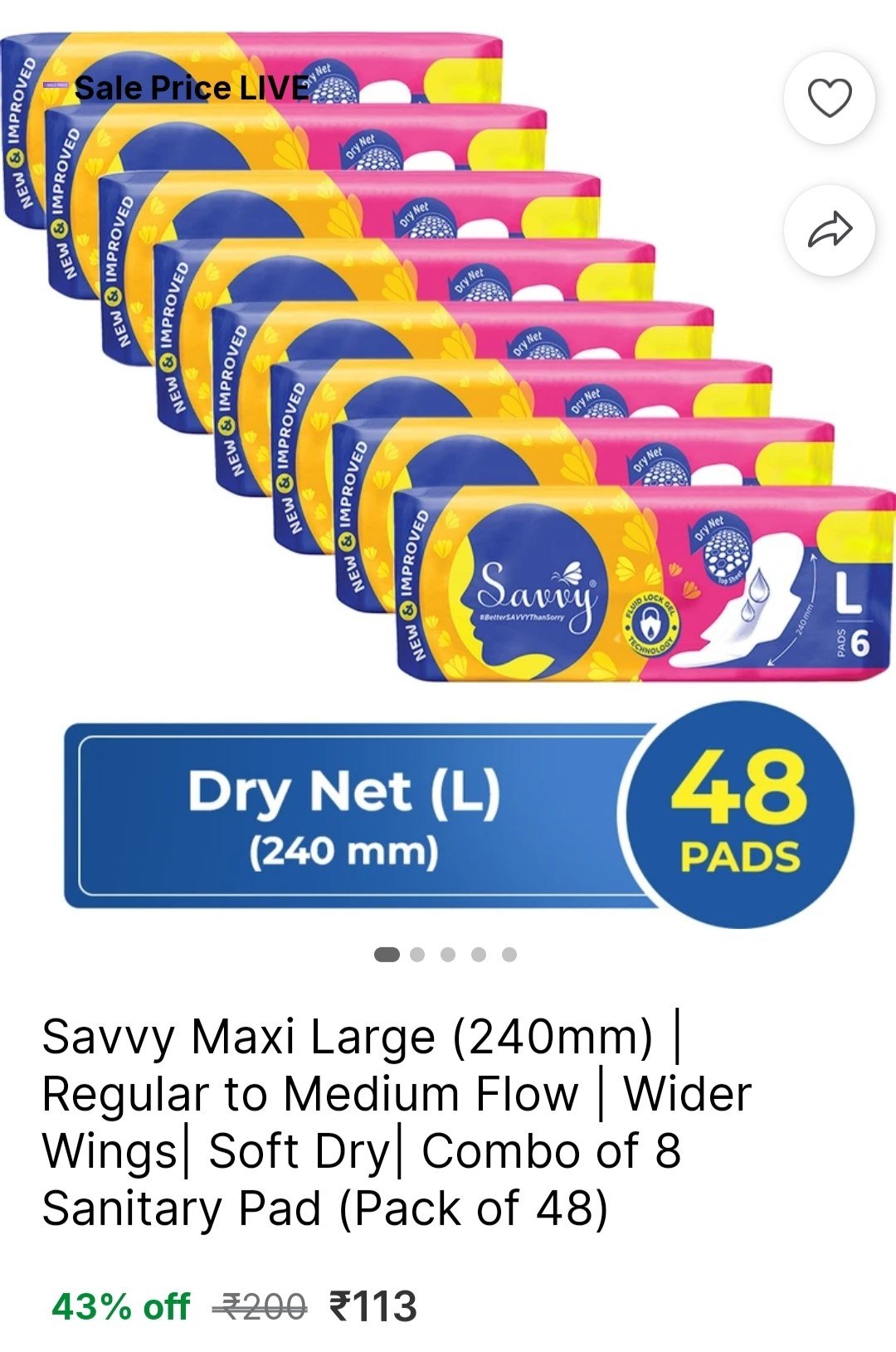 Savvy Maxi Large (240mm) | Regular to Medium Flow | Wider Wings| Soft Dry| Combo of 8 Sanitary Pad Price in India - Buy Savvy Maxi Large (240mm) | Regular to Medium Flow | Wider Wings| Soft Dry| Combo