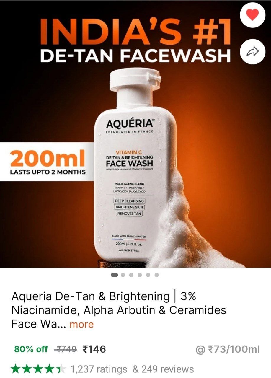 Aqueria De-Tan & Brightening | 3% Niacinamide, Alpha Arbutin & Ceramides Face Wash - Price in India, Buy Aqueria De-Tan & Brightening | 3% Niacinamide, Alpha Arbutin & Ceramides Face W