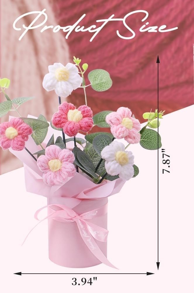 Artificial Crochet Flower Bouquet/Artificial Flowers Bunch/Crochet Flowers Bouquet/Crochet Flowers/Flowers Bouquet for Girls Home Decor (Pink Bouquet)