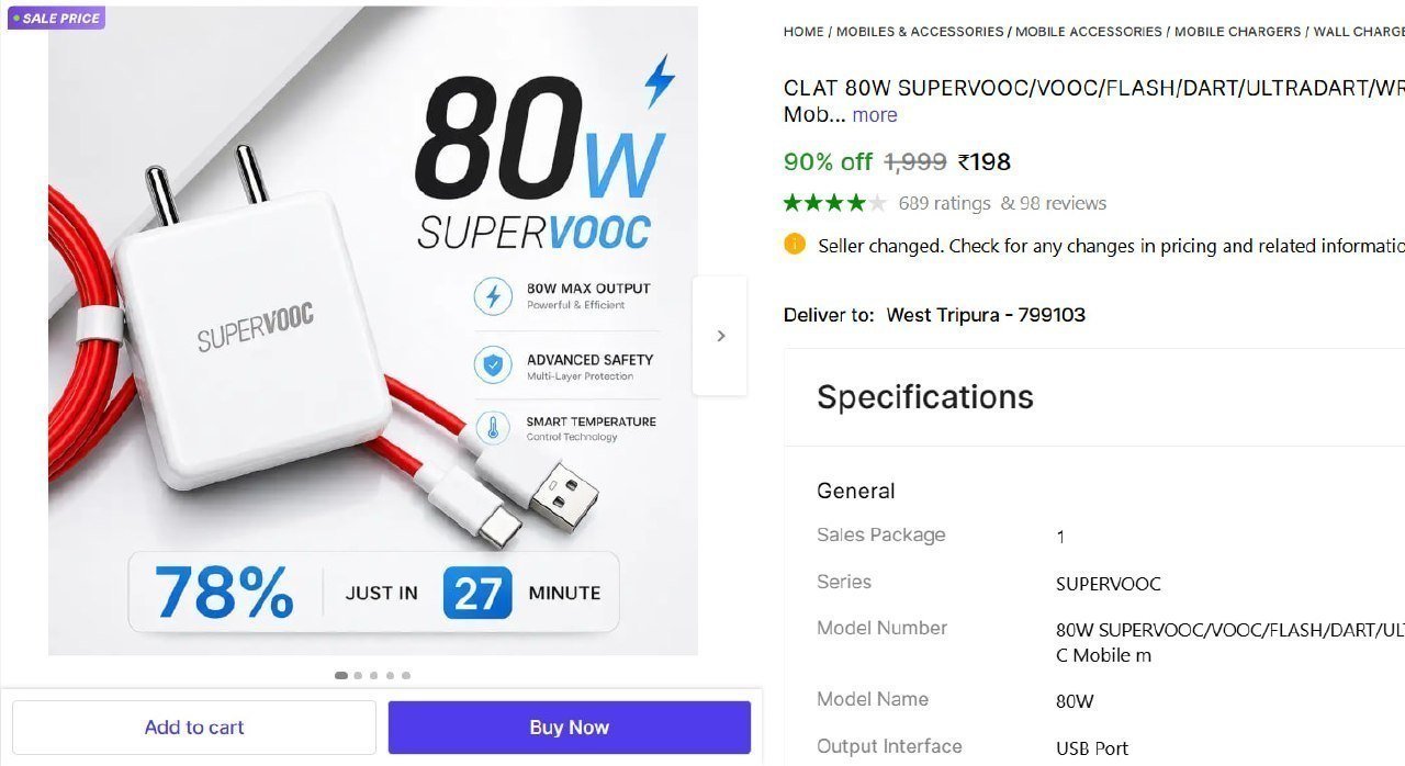 CLAT 80W SUPERVOOC/VOOC/FLASH/DART/ULTRADART/WRAP/DASH 6A Adapter For Type C Mobile m Mobile Charger with Detachable Cable Price in India - Buy CLAT 80W SUPERVOOC/VOOC/FLASH/DART/ULTRADART/WRAP/DASH 6