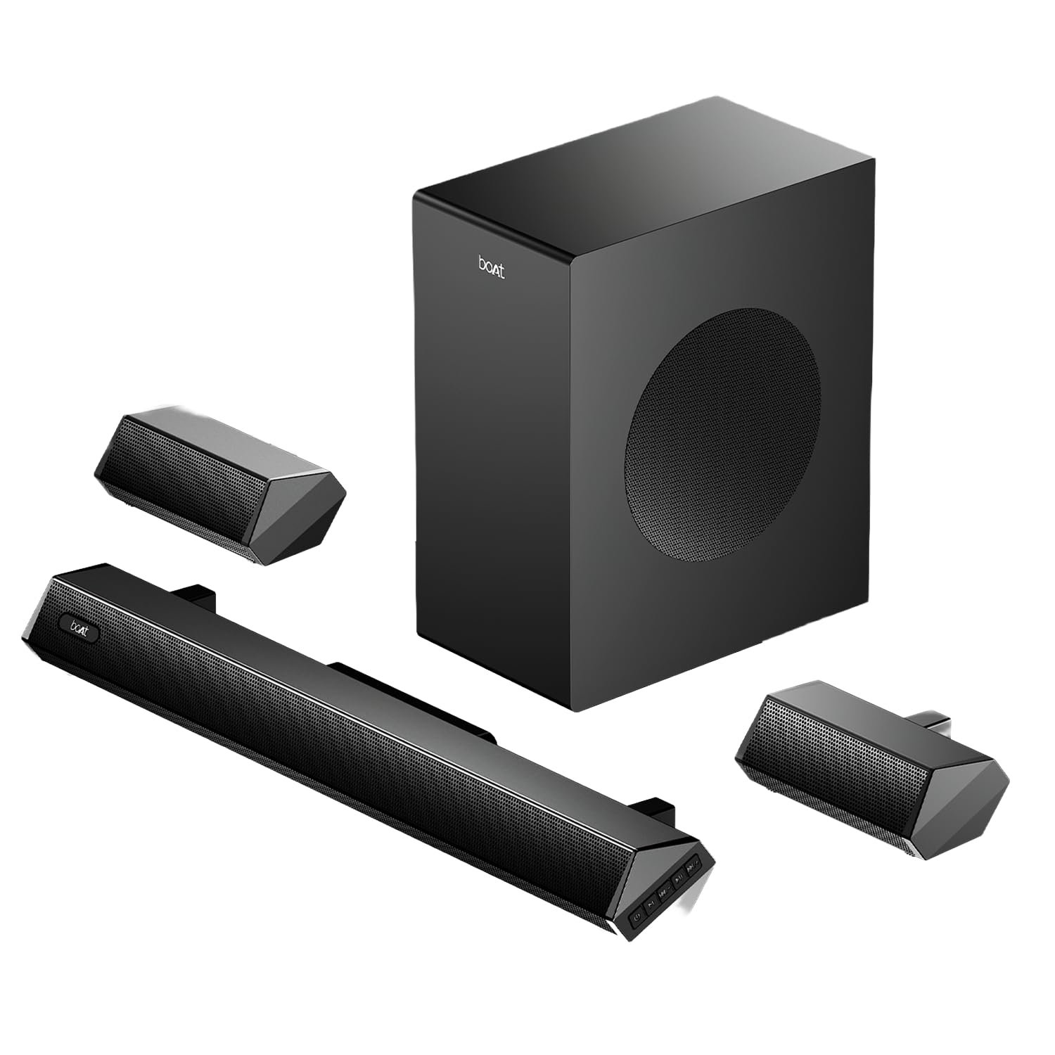 boAt Aavante Bar Prime B300 with Subwoofer and Dual Rear Speakers, 300W RMS Output, 5.1 Channel, Multi-Connectivity, EQ Modes, & BT v5.3 Soundbar with Powerful Signature Sound (Charcoal Black)