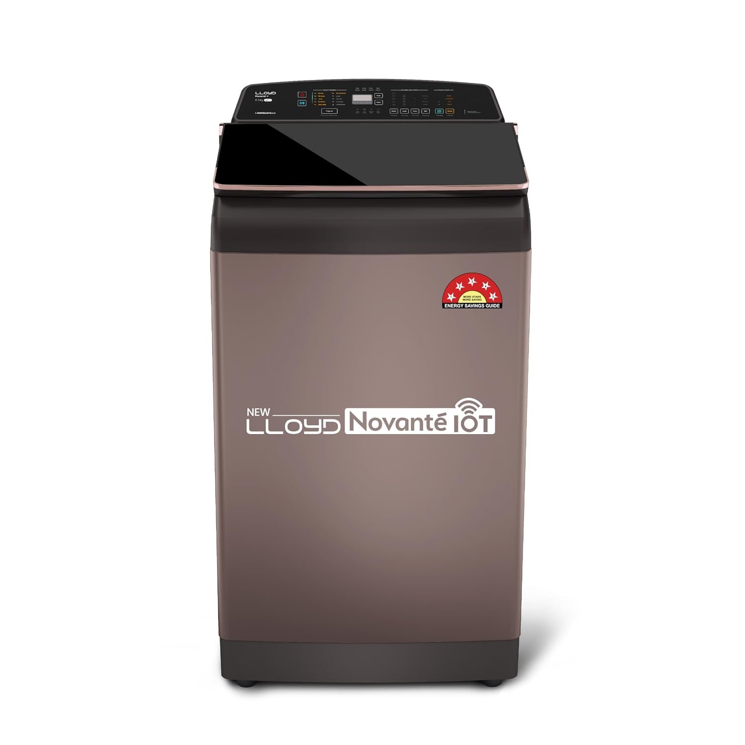 Lloyd 8.5 Kg 5 Star Fully Automatic Intelli Inverter Motor Top Load Novante IOT With In Built Heater Washing Machine (GLWT855N12CB, Copper Blush)