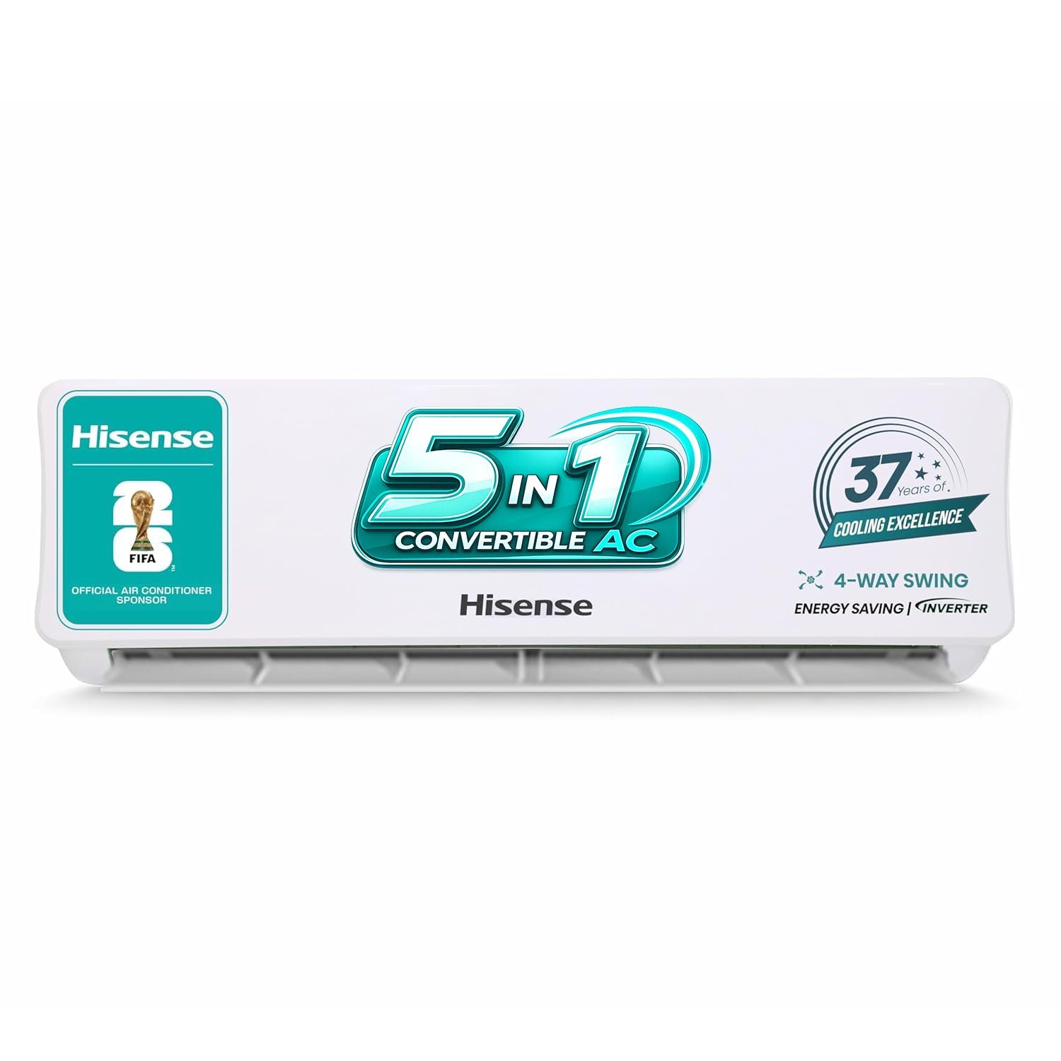 Hisense 1.5 Ton 5 star Inverter Split AC(Copper, 5-in-1 Convertible with Intelligent 4 modes, PM 2.5 filter, Anti corrosion, AS-18TR4R5E, White）