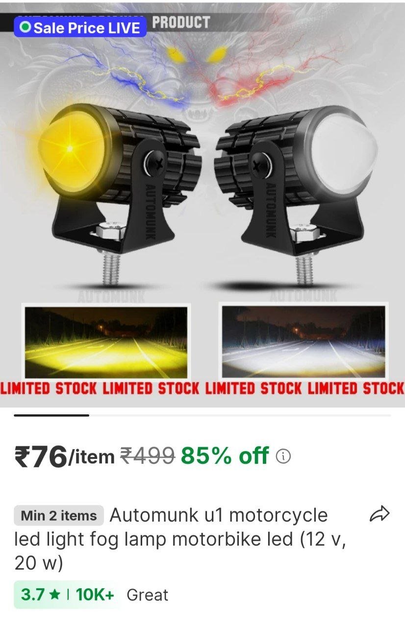 automunk u1 motorcycle led light Fog Lamp Motorbike LED (12 V, 20 W) Price in India - Buy automunk u1 motorcycle led light Fog Lamp Motorbike LED (12 V, 20 W) online at Shopsy.in