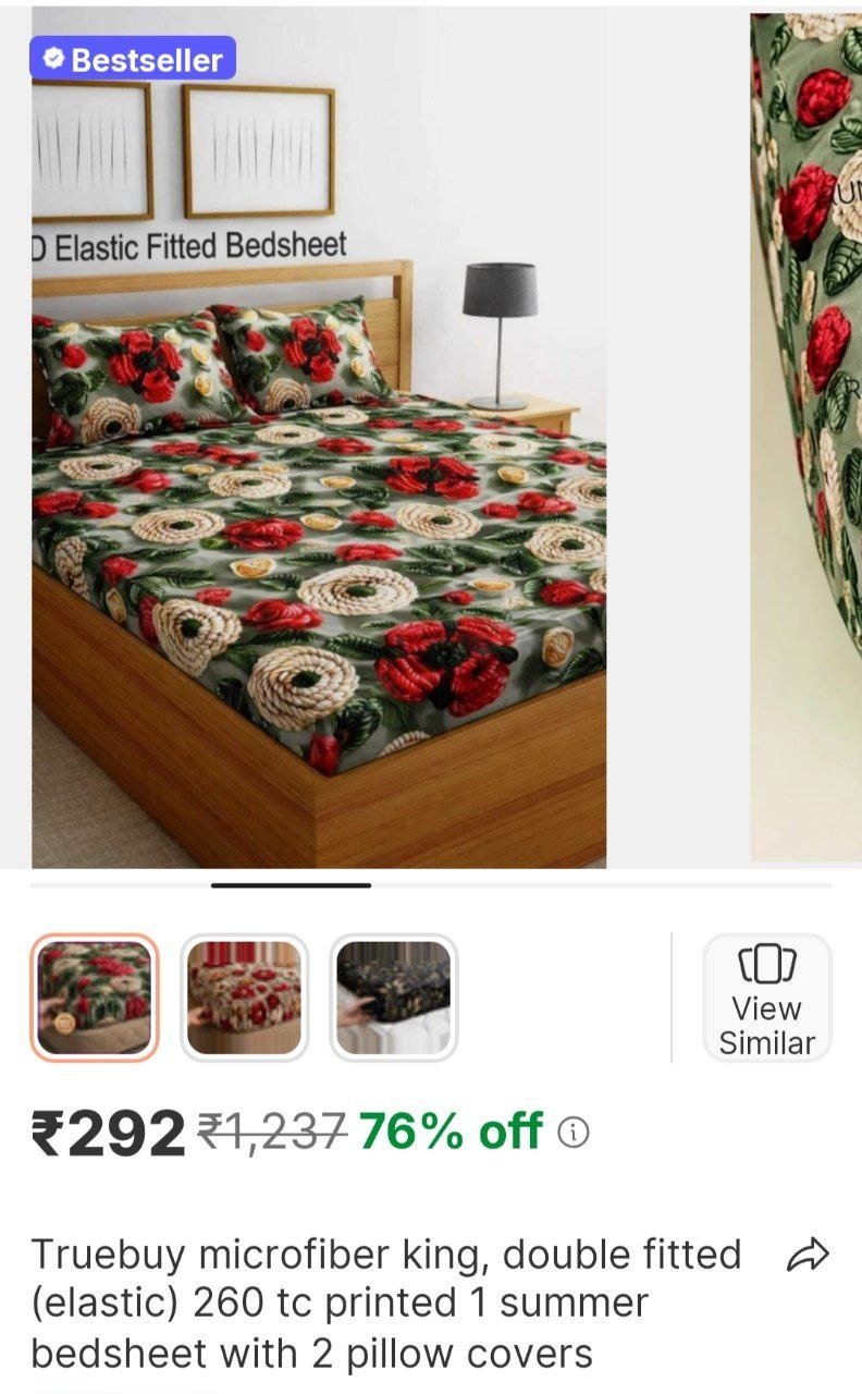 TrueBuy Microfiber King, Double Fitted (Elastic) 260 TC Printed 1 Summer Bedsheet with 2 Pillow Covers - Buy TrueBuy Microfiber King, Double Fitted (Elastic) 260 TC Printed 1 Summer Bedsheet with 2 Pi