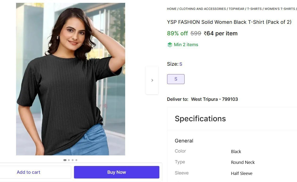 YSP FASHION Solid Women Black T-Shirt Price in India - Buy YSP FASHION Solid Women Black T-Shirt online at Shopsy.in