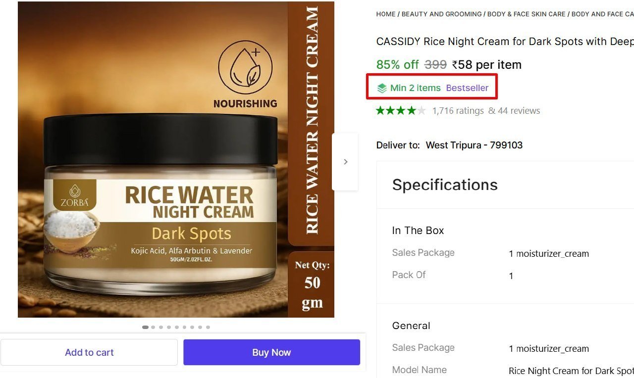 CASSIDY Rice Night Cream for Dark Spots with Deep Moisturization 50ml ( Pack Of 1 ) Price in India - Buy CASSIDY Rice Night Cream for Dark Spots with Deep Moisturization 50ml ( Pack Of 1 ) online at S