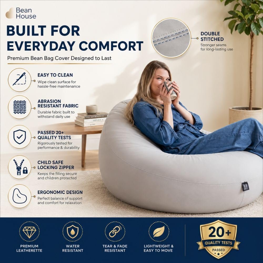 Bean Bag Chair Cover | Size: 3XL | Color: Light-Grey Pink | Without Beans | Premium Leatherette Cover (CMF 3765)