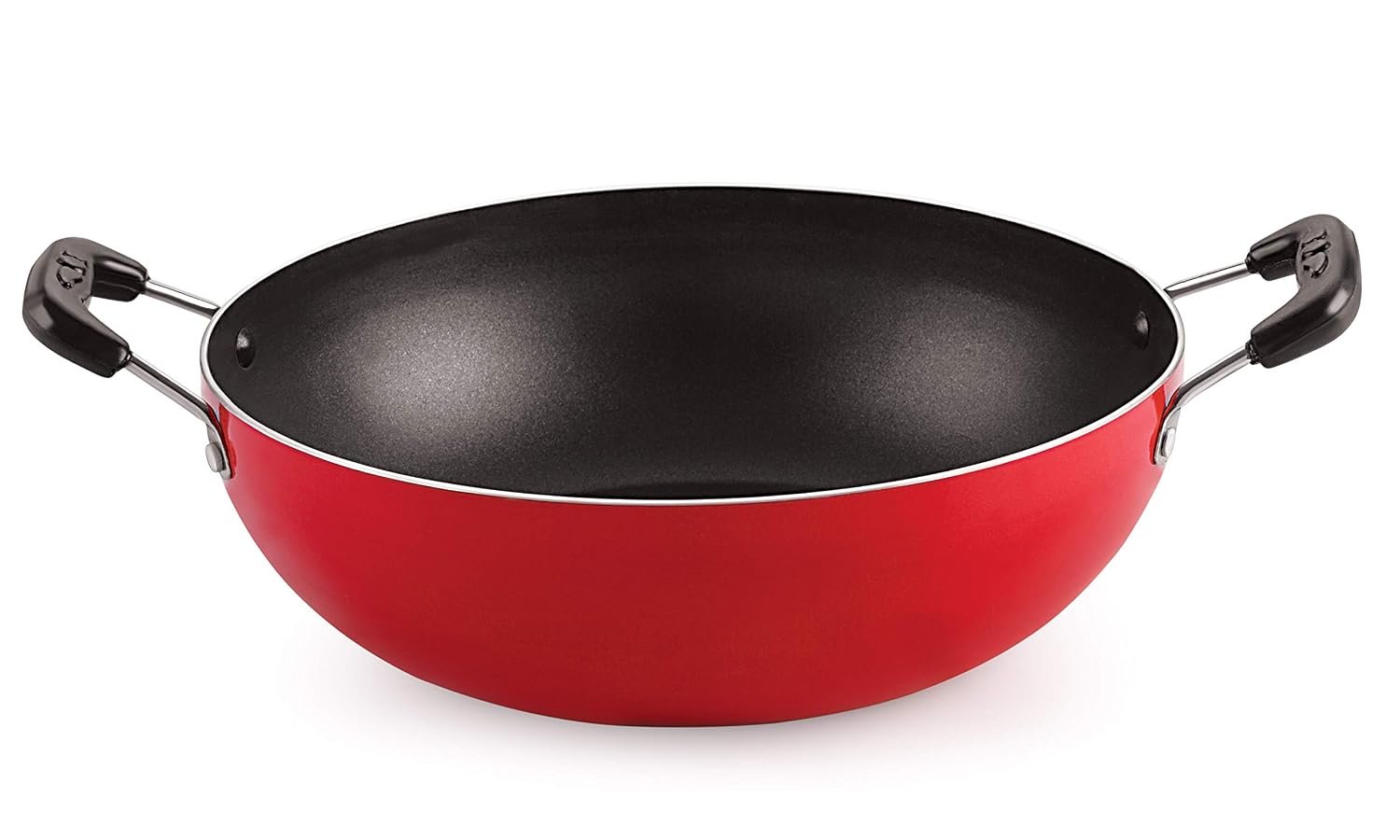 Nirlon Cooking Non-Stick Gas Stove Compatible Bottom deep Fry kadhai 18.5cm - 1.2 LTR (Compatible with All Gas & stovetops Only) - Aluminium, Red