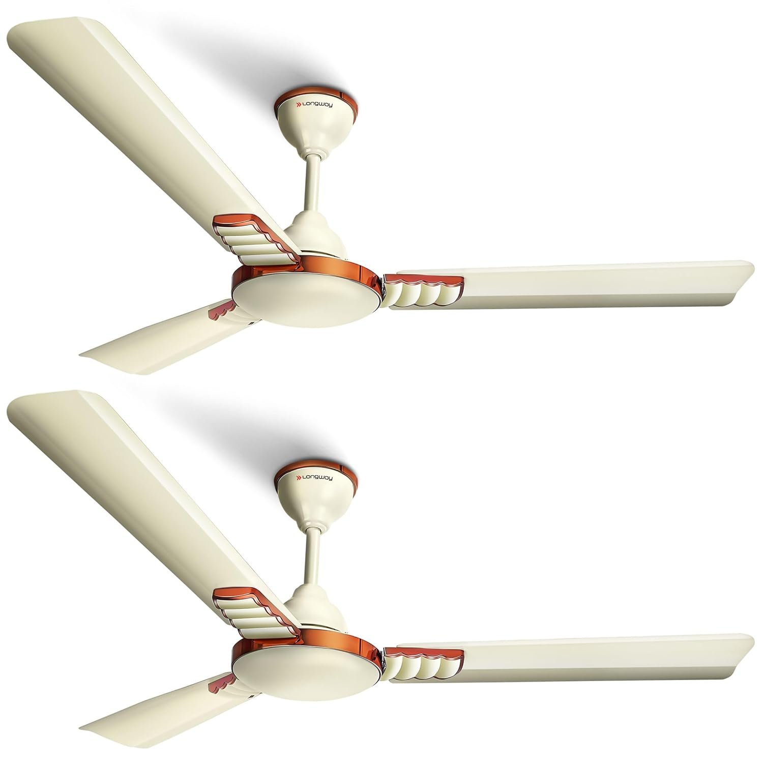 LONGWAY Wave P2 1200 mm/48 inch 400 RPM Ultra High Speed 3 Blade Star Rated Anti-Dust Decorative Ceiling Fan 2 Years Warranty (Ivory, Pack of 2)