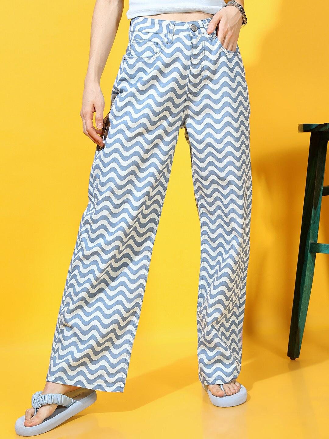 Buy Tokyo Talkies Women Navy Blue Geometric Printed Regular Fit Jeans -  - Apparel for Women