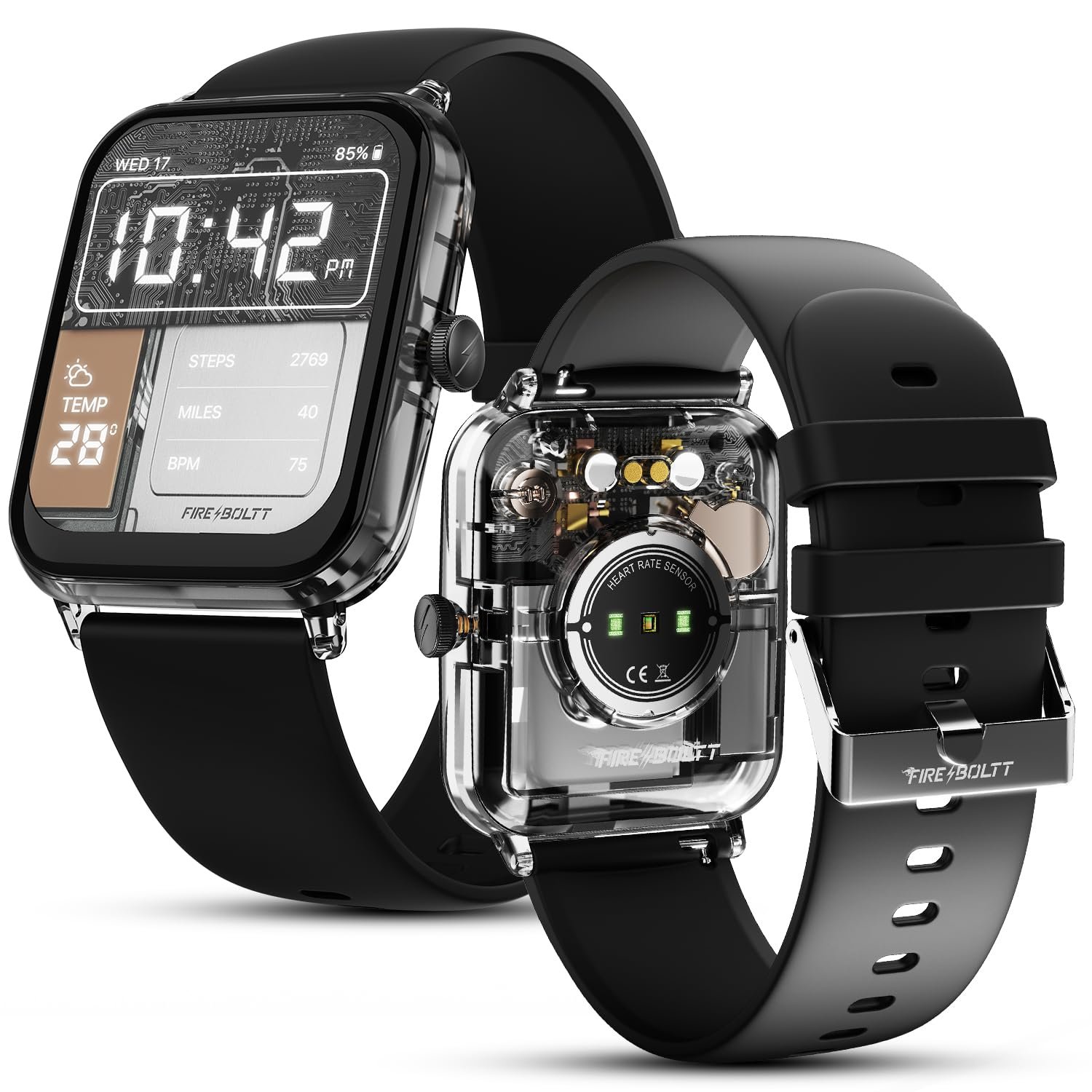 Fire-Boltt Ninja Phantom Smart Watch 1.83” Display, Transparent Clear Body Design, Bluetooth Calling, 120+ Sports Modes, Voice Assistant, AI Outfit Watch Face Smartwatch for Men & Women Shadow Bla