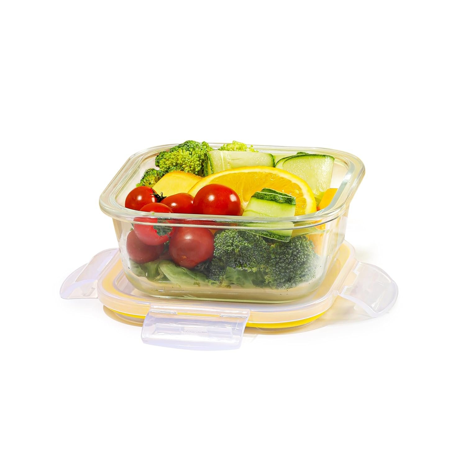 CELLO Fit & Fresh Square Lunch Box Container For Daily Use 320 ml, Clear | Microwave & Fridge Safe Toughened Glass Airtight Leakproof Food Storage Tiffin Box Container For Kitchen, Travel &