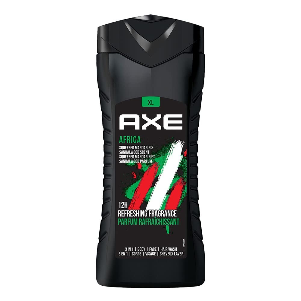 Axe Africa 3 In 1 Body, Face & Hair Wash for Men, Long-Lasting Refreshing Mandarin & Sandalwood Fragrance for Up To 12hrs, Natural Origin Ingredients, Removes Odor & Bacteria, No Parabens,