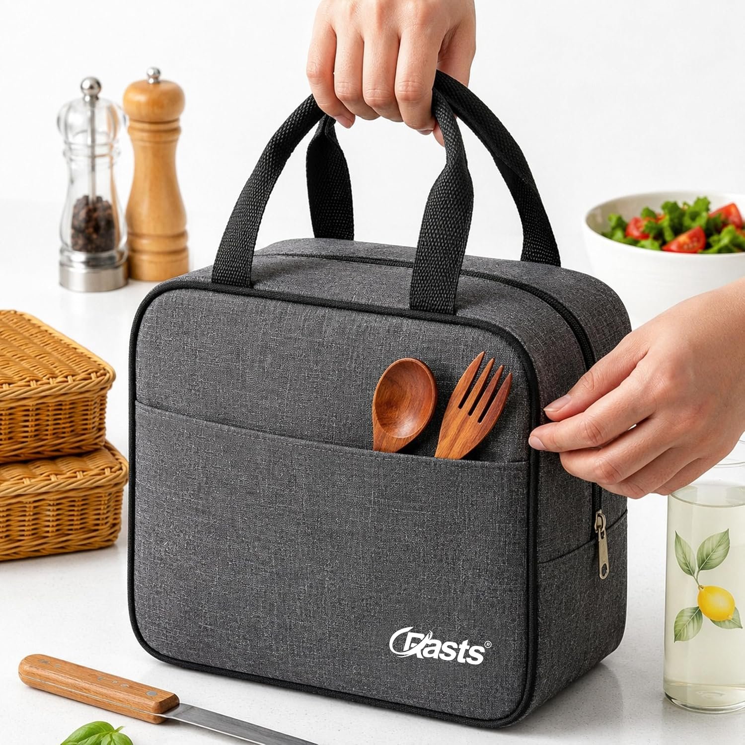 Crasts Insulated Travel Lunch/Tiffin/Storage Bag for Office, College & School Picnic & Lunch Bags Polyester 7liter (Grey)