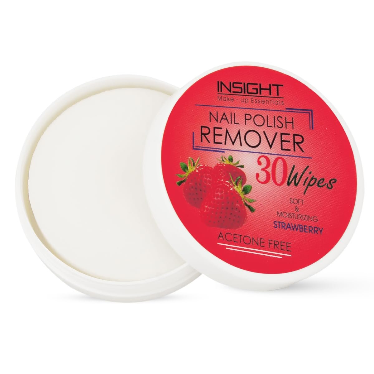 INSIGHT Nail Polish Remover Wipes Strawberry (30 Wipes) – Vitamin E Enriched, Hydrates Nails & Moisturizes Cuticles, Travel-Friendly & Easy to Use